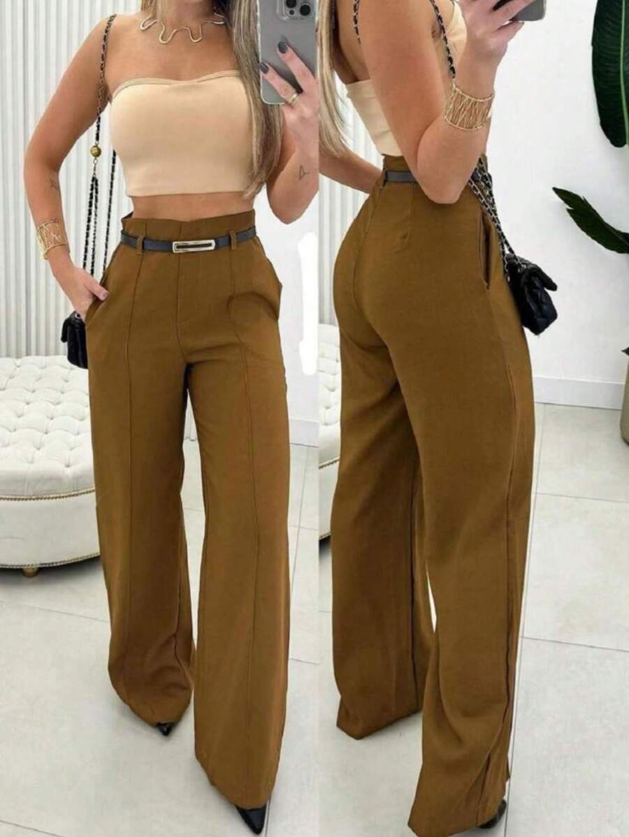 Women's Pantalona Pants Tailored With BELT - Chocolate Brown - View 1