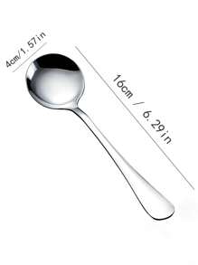 8pcs Stainless Steel Spoon Round Head Spoon Dessert Cake Spoon Suitable For Family Party Party Restaurant Hotel Cutlery, Kitchen, Christmas Gift - Silver - View 2