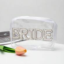 1 túi đựng đồ trang điểm ngọc trai cô dâu, túi đựng mỹ phẩm trong suốt, túi đựng đồ du lịch chống thấm nước, quà tặng sáng tạo cho cô dâu phù dâu, đồ trang trí tiệc độc thân cho cô dâu, túi đựng đồ trang điểm cho đám cưới, ngày lễ tình nhân giáng sinh - Trong sáng - Xem 4