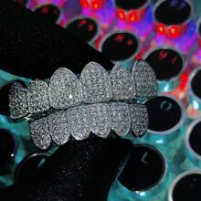 Full Zirconia Stone Tooth Grills, Unisex Gold And Silver Color Detachable Teeth Jewelry Rapper Accessories - Multicolor - View 7