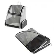 宠物外出透气猫狗背包，通风设计安全带扣支撑可折叠，可折叠大容量背包，适合中小型宠物（15 磅以下） - 黑色 - 查看 5