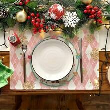 4pcs, Christmas Linen Placemat, Christmas Theme Placemat, Heat Insulation Pad,Kitchen Decorative Table Mat, Western Meal Table Pad,Christmas Decor,Dining Table Decor Best Gifts Birthday Home Decor Christmas Decorations Room Decor Winter Christmas Decorations Home Christmas Gifts Christmas Decor
