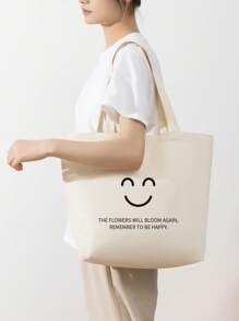 1 pieza Bolsa de lona portátil de gran capacidad, de color beige sólido, adecuada para niñas, estudiantes de secundaria/preparatoria/universidad para la escuela, el camino al trabajo, vacaciones; adecuada para trabajadores de oficina, empleados de cuello blanco para el trabajo, el camino al trabajo, negocios, viajes de vacaciones