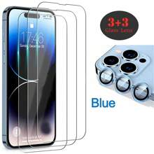 3 件金属光泽镜头玻璃环盖外壳适用于 iPhone 16 15 14 Plus 13 12 Mini 11 Pro Max 全保护镜头盖相机保护 +3 件透明屏幕保护膜 - 淺藍色 - 查看 32