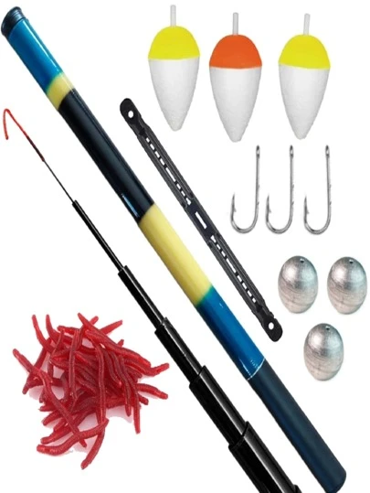 Vara de Pesca Telescopica 1,80mts com Enrolador de Linha mais kit Boinha Anzol Chumbada e Isca