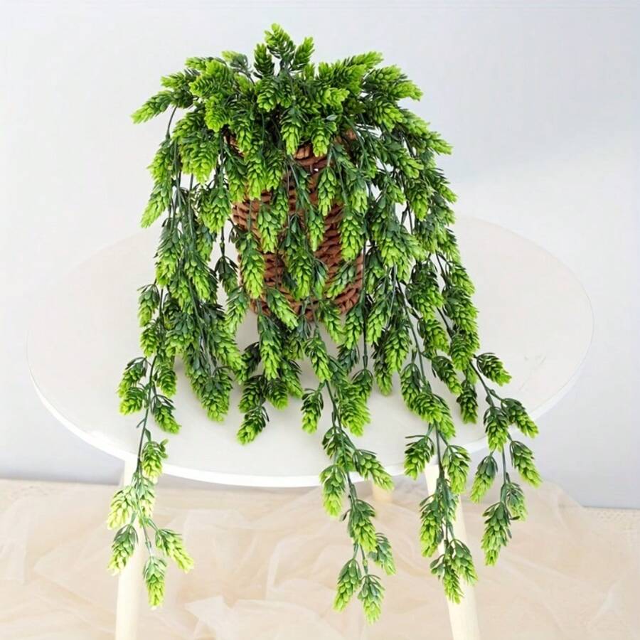 2pcs UV Resistant Artificial Hops, Vine Garland Plants, Fake Hanging Vine Hops, Artificial Hanging Plants, Used For Home Garden Decoration, Home Decoration, Wedding Party Decoration, Beer Festival Decoration - Green - View 1