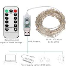 万圣节快乐灯串 1 件或 2 件 33 英尺 100 个 LED 仙女灯 USB 带遥控器圣诞灯带遥控器防水 8 种模式萤火虫闪烁灯串适用于圣诞节、婚礼户外装饰万圣节派对、家居装饰、厨房装饰、万圣节装饰、房间装饰、圣诞装饰、派对装饰、派对礼物、万圣节装饰、圣诞装饰、万圣节礼物、圣诞礼物、厨房用品、厨房用具、厨房工具、厨房用品。 - USB - 查看 7