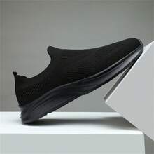 Zapatos deportivos de malla transpirable casuales para hombres, de corte bajo y de slip-on - Negro - Ver 1