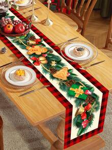 1 件圣诞主题桌旗，带有姜饼和松针元素，“圣诞快乐”文字，涤纶材料，35x180 厘米，适合圣诞节家庭聚会桌面装饰、家居装饰、圣诞装饰、派对用品 - 多圖案 - 查看 8