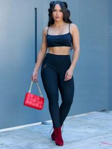 Women's Riding Pants High Waist Leggings With Golden Zipper - Black - View 7