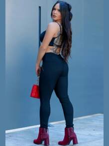 Women's Riding Pants High Waist Leggings With Golden Zipper - Black - View 5