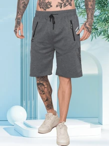 Men's Sweatpants Shorts /Zipped Pockets /Elastic Waist - 深灰色 - 查看 4