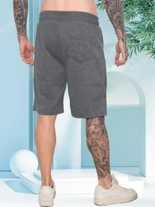 Men's Sweatpants Shorts /Zipped Pockets /Elastic Waist - 深灰色 - 查看 2
