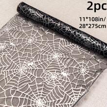 1/2 pezzi Runner da tavolo a ragnatela di Ognissanti da 11*108 pollici, ragnatela sottile con ragno arancione e zucca, adatto per decorazione tavolo per Ognissanti, festa in casa, vacanze. Opzioni multiple in oro e nero