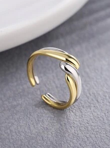 2 件几何形状可堆叠扭曲波浪开口戒指，适合女士，日常佩戴情侣戒指 - 彩色 - 查看 8