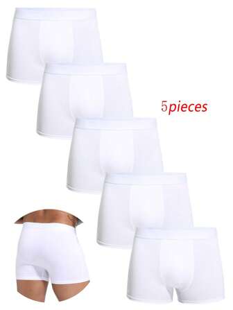 Ensemble de 5 pièces de Boxer Blanc Hommes en Polyester, sous-vêtements respirants pour hommes, Boxershorts confortable pour Hommes