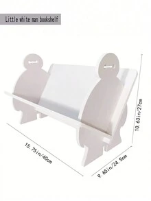 1PC 9mm厚木塑板{PVC}现代简约桌面书架适用于家庭书房、办公桌面置物架、客厅收纳、卧室杂志收纳、浴室桌面整理，无味可水洗材质DIY组装简约便捷卡通猫书架/一字形创意书挡学生礼物 - 白色 - 查看 3