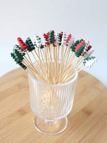 30pcs Colorful Christmas Tree Cocktail Decoration Sticks, Stirring Sticks, Creative Christmas Tree Shape Fruit Decoration Sticks, Baking Cake Decoration Sticks, Food Tasting Toothpicks. For Festivals And Parties Decoration Sticks, Christmas Gifts, Merry Christmas, Party, Birthday Decoration, For Outdoor, Camping - Multicolor - View 5