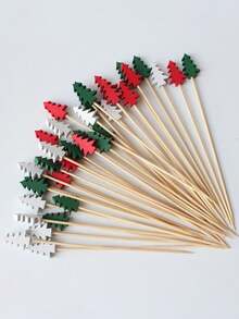 30pcs Colorful Christmas Tree Cocktail Decoration Sticks, Stirring Sticks, Creative Christmas Tree Shape Fruit Decoration Sticks, Baking Cake Decoration Sticks, Food Tasting Toothpicks. For Festivals And Parties Decoration Sticks, Christmas Gifts, Merry Christmas, Party, Birthday Decoration, For Outdoor, Camping - Multicolor - View 1