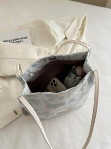 Túi đeo chéo bằng vải bố cổ điển, túi đeo vai tối giản phong cách retro, túi xách/túi tote nữ thường ngày. - Màu xanh lam - Xem 3