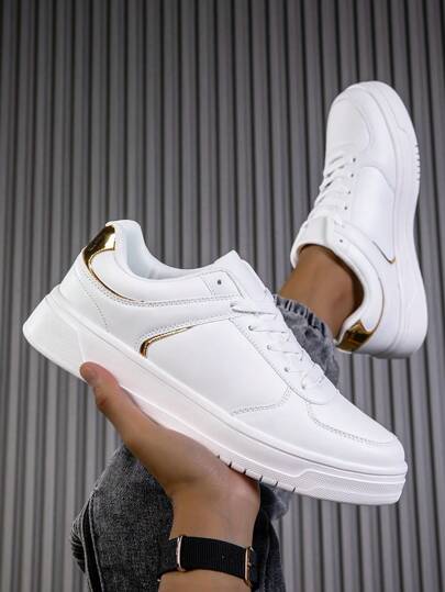 Men's Autumn/Winter Fashion Color Block Sneakers, Casual Lace-Up Soft Sole Shock Absorbing Shoes For Outdoor Activities