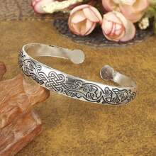 1pc Alloy Metal Embossed  Totem C-Shape Adjustable Bangle, Vintage Minimalist Style For Women