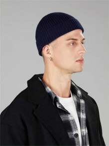 1pc Unisex Knitted Beanie Hat Short No Brim Reversible Warm Cap - Multicolor - View 4