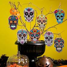 8pcs Mexican Day Of The Dead Party Decorations Halloween Skeleton Head Tags, Skull Hanging Ornaments,Christmas