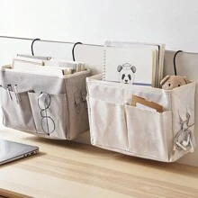 Bolsa de almacenamiento colgante multifuncional para cama, organizador para camas literas, camas de hospital, dormitorios, rieles de cama, donde se pueden colocar gafas, libros, teléfonos móviles, llaves (blanco), de vuelta a la escuela, bolsa de almacenamiento escolar, organización universitaria - Blanco - Ver 2