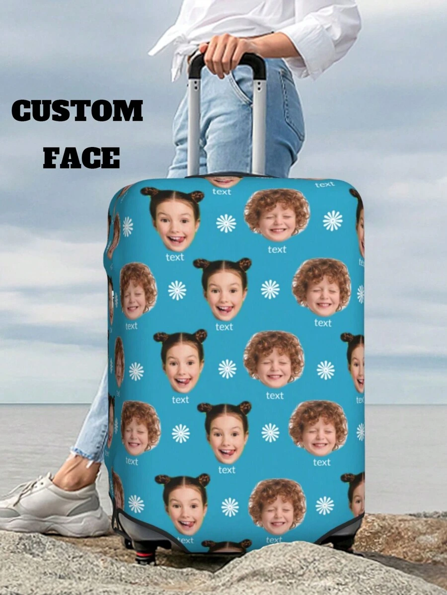 1pc Custom Luggage Cover With Face Personalized Luggage Cover Add Your Own Name Photo Text Double-Sided Different Design Travel Suitcase Case Protector Elastic Washable Baggage Covers - Multicolor - View 1