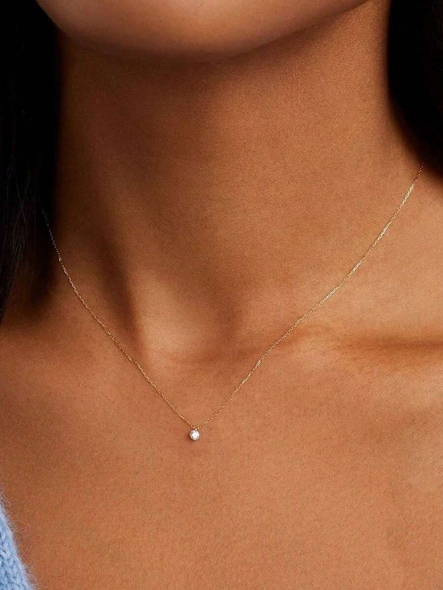 1 Vòng Cổ Dây Thép Không Gỉ Mạ Vàng 18K Với Mặt Dây Đá Cubic Zirconia Hình Tròn Dành Cho Nữ, Thích Hợp Để Đeo Hàng Ngày, Lễ Kỷ Niệm, Ngày Hẹn hò - Vàng - Xem 1