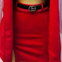 Set de 4 piezas chaleco tipo blazer blusa crop manga larga falda mini corta con abertura lateral  sexy comoda juvenil coquette cinturon conjunto de dama - Rojo - Ver 2