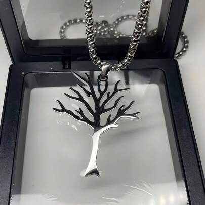 1pc High Quality Stainless Steel Tree Of Life Pendant Necklace, Unisex Hip Hop Style