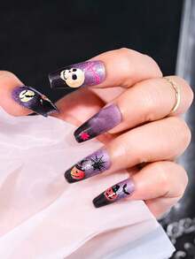 10 卷/盒万圣节指甲贴纸套装，指甲转印贴花，南瓜，蜘蛛，骷髅，幽灵，银河全息美甲装饰适用于万圣节派对美甲 - 彩色 - 查看 6