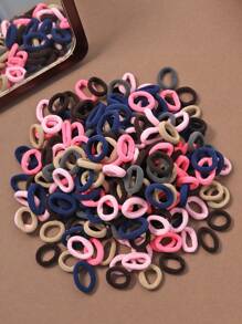 100 pièces/paquet Petits élastiques à cheveux pour femmes, bandes en caoutchouc noires et de couleurs sourdes, accessoires de queue de cheval décontractés, chouchous doux pour tous les saisons, supports de queue de cheval, élastiques à cheveux, tenue de sport de gym, accessoires de tête élastiques, été, vacances, voyage - Multicolore - Voir 3