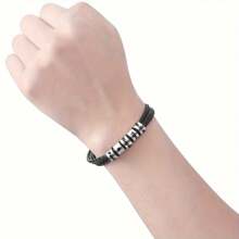 Anpassat efternamn för män, 3-lagers magnetiskt läderarmband, 20 cm 22 cm guld/silver, personliga pärlor i rostfritt stål, lasergraverat efternamn, datum, födelsedagspresent, julklapp, farsdagspresent - Silver - Visa 10