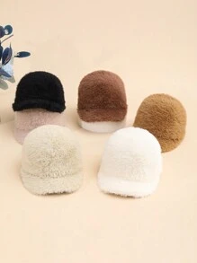 1pc Fashionable Rabbit Fur Brim Baseball Cap, Versatile For Women In Autumn/Winter - Multicolor - View 2