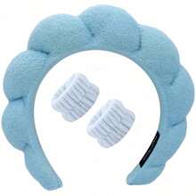 1pc Washable Facial Headband + 2pcs Braided Wristband Set (1 Headband + 2 Wristbands) Or (2 Wristbands) Home Bathroom Decor - Blue - View 13