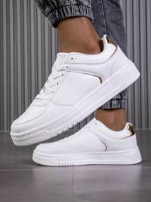 Pantofi pentru bărbați, la modă de toamnă/iarnă, cu blocuri de culoare, pantofi casual cu șireturi, cu talpă moale, care absorb șocuri pentru activități în aer liber - Aur - Vizualizare 4