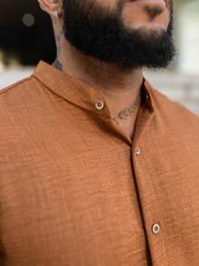 Men's Shirt Priest Collar - 鏽棕色 - 查看 3