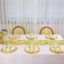 1/3/18pcs Luxury Round Placemats & Square Table Runners, Wedding Party Celebration Decor, Metal Mesh Gold Foil Placemats, Usable Gold & Silver Round Placemats, Gold Foil Metal Mesh Small Mats, For Christmas Valentine Party Decorations, Gold & Silver - Multicolor - View 1