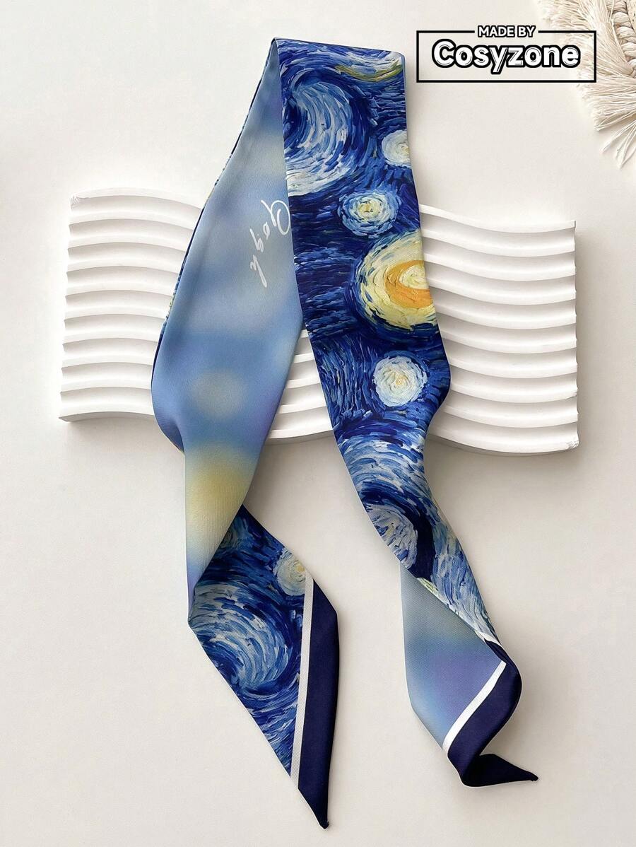 One Starry Sky Oil Painting Printed Silk Scarf Can Be Used As A Neck Scarf, Headband, Headband, Hair Accessory Decoration, And Can Also Be Used As A Decoration For Bags, Clothes, Etc. Bandana, Headbands, Hair Accessories, And Headbands Are The Ideal Choices For Dressing Up