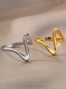 2 件几何形状可堆叠扭曲波浪开口戒指，适合女士，日常佩戴情侣戒指 - 彩色 - 查看 12