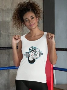 Playera deportiva Tank Top sin mangas Girl Power Gym Para Dama, Gimnasio, Ejercicio - Blanco - Ver 1