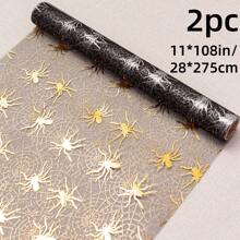 1/2 pezzi Runner da tavolo a ragnatela di Ognissanti da 11*108 pollici, ragnatela sottile con ragno arancione e zucca, adatto per decorazione tavolo per Ognissanti, festa in casa, vacanze. Opzioni multiple in oro e nero