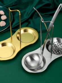 1pc Titanium Plated Stainless Steel Minimalist Western Style Soup Ladle Holder, Strainer Pot Rack, Multi-Purpose Kitchen Pot Rack - Multicolor - View 6