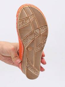 New Summer Fashion Versatile Orange PU Round Toe Wedge Thick Sole Open Toe Women Comfortable Slip-On Wedge Sandals - trái cam - Xem 6