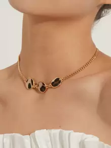 1pc Fashionable & Creative Leopard Print Round Disc Women Necklace - Multicolor - View 7