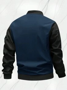 Men Casual Outdoor Sports Stand Collar Zipper Jacket, Solid Color Baseball Uniform Jacket, Father's Day Gift
