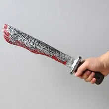Cuchillo grande y sangriento de plástico tipo alfanje/cimitarra como accesorio o broma para Halloween, con apariencia realista y manchas de sangre, ideal para disfraz, fiesta o casa embrujada, también puede ser un regalo de Navidad - Multicolor - Ver 14